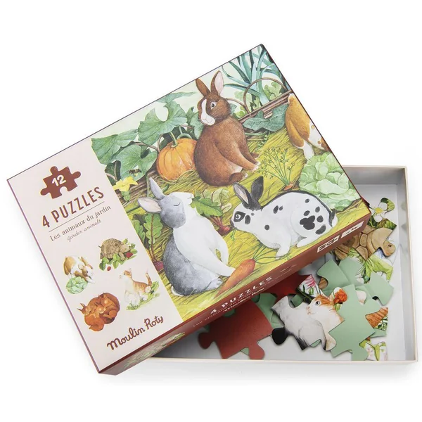 4 MINI PUZZLES DES ANIMAUX (4X12 PIECES) LE JARDIN DU MOULIN