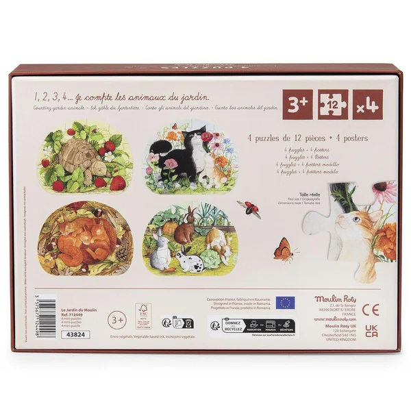 4 MINI PUZZLES DES ANIMAUX (4X12 PIECES) LE JARDIN DU MOULIN