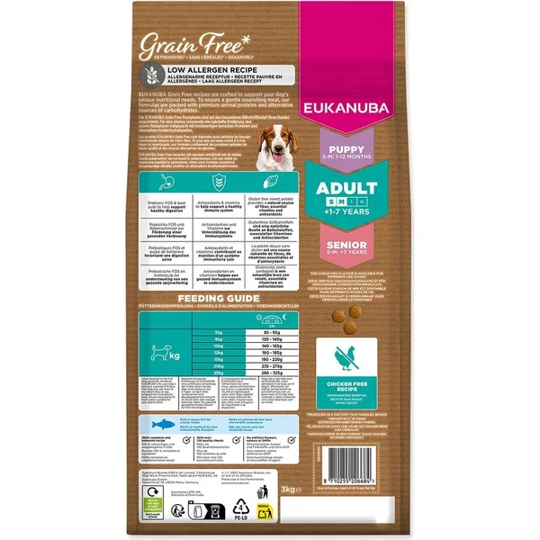 Aliment EUKANUBA Sans Céréales Adulte Petit & Moyen riche en poisson océanique 3 kg