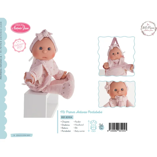 Antonio Juan 83104 Ma première poupée avec kangourou - bébé avec corps en tissu doux - 36 cm
