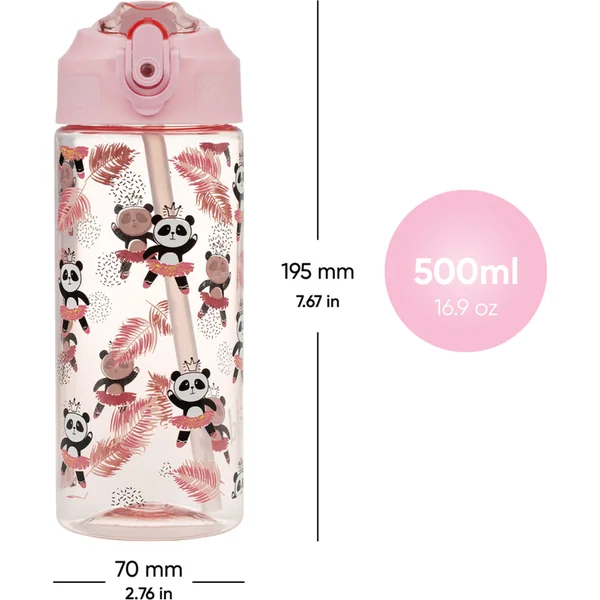 BAAGL Bouteille en tritan pour boissons avec paille Panda, 500 ml