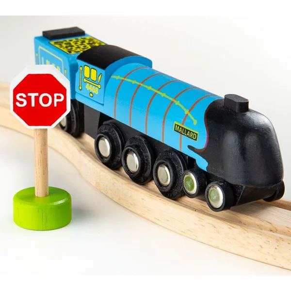 Bigjigs Rail Réplique en bois de la locomotive Mallard + 3 rails