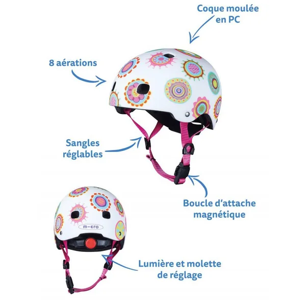 CASQUE DOODLE DOTS - BOUCLE MAGNETIQUE - LUMIERE LED INTEGREE - TAILLE S