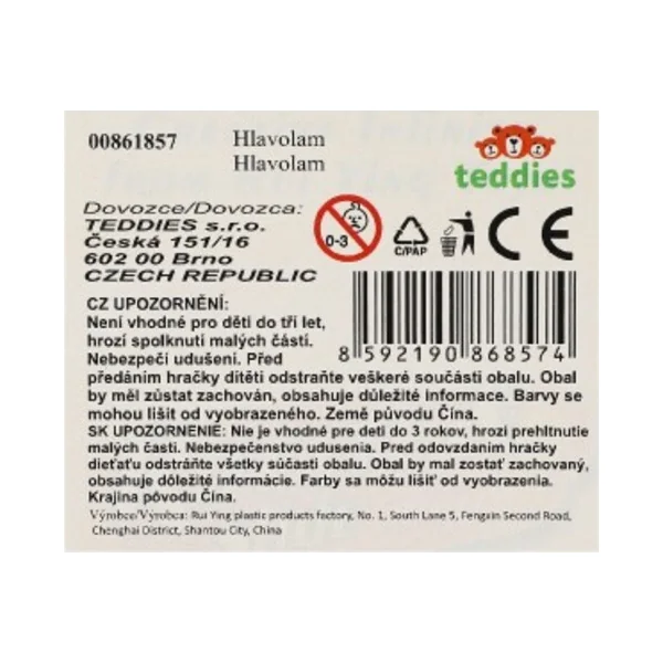 Casse-tête cylindre/tour en plastique coloré 11cm, 8x25x4,5cm