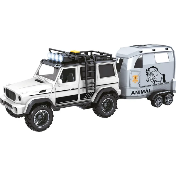 CITY SERVICE CAR - 1:14 - Véhicule tout-terrain avec remorque et cheval (avec son et lumières)
