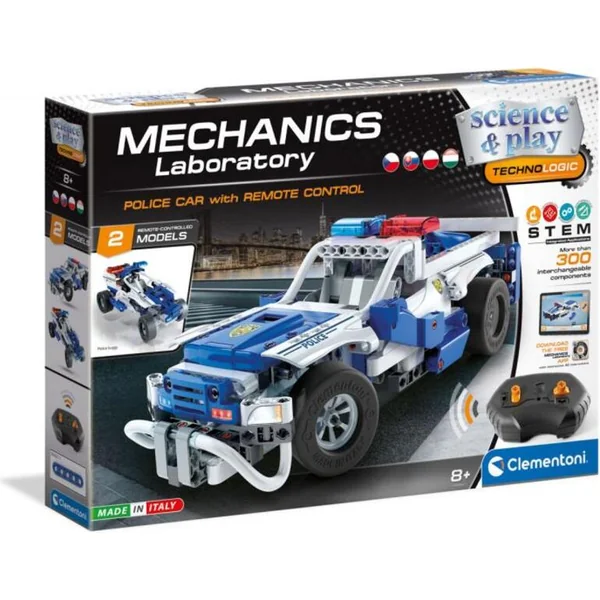 Clementoni Laboratoire Mécanique - Voiture de Police RC, 2 modèles, 300 pièces