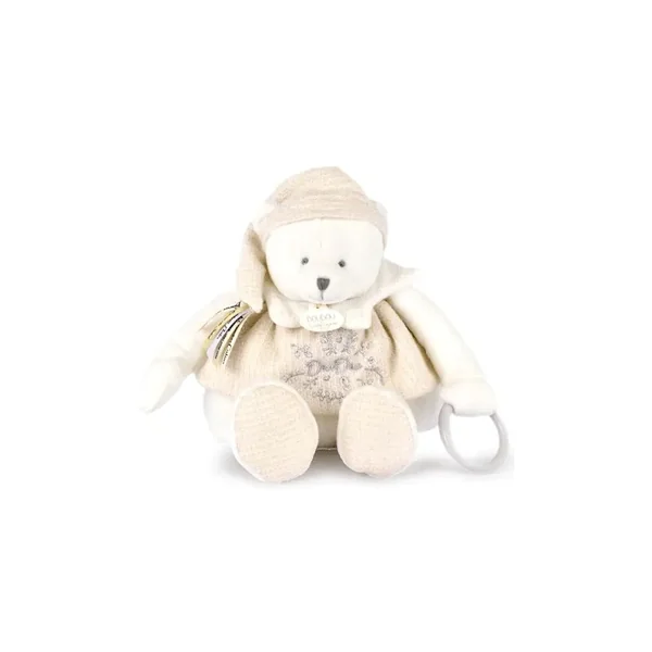 Collection Anniversaire : Peluche eveil Bébé Ours Blanc 30 cm - Doudou et compagnie