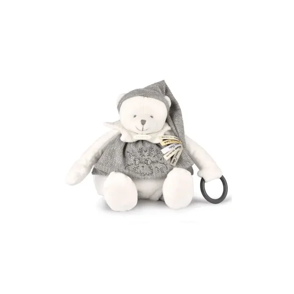 Collection Anniversaire : Peluche eveil Bébé Ours Gris 30 cm - Doudou et compagnie
