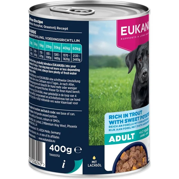 Conserve EUKANUBA Adult riche en truite avec patates douces 400 g