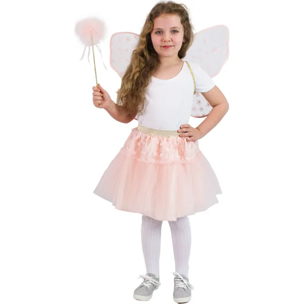 Costume enfant tutu jupe fée fleurie rose avec baguette et ailes