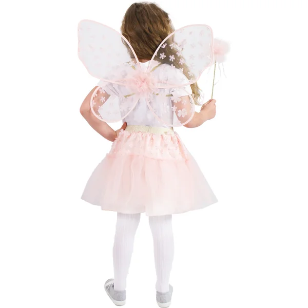 Costume enfant tutu jupe fée fleurie rose avec baguette et ailes