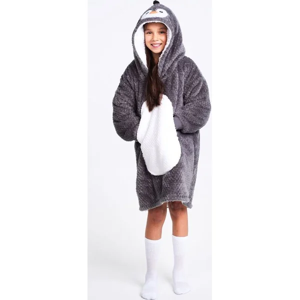 Cozy Noxxiez CH323 Pingouin - couverture à capuche télévisée chauffante pour enfants 7-12 ans