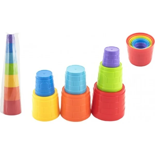 Cubes pyramide puzzle plastique rond coloré 7pcs dans un sac