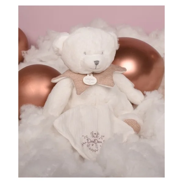 Doudou Coffret Cadeau Ours en Peluche avec Couverture 30 cm rose