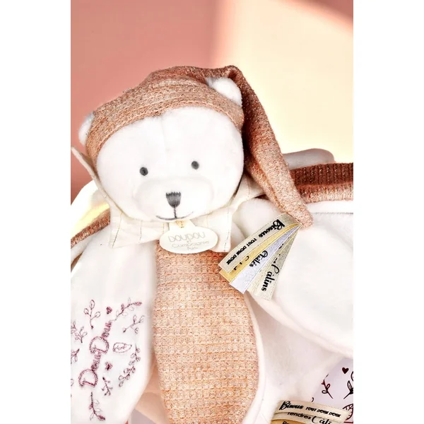 Doudou Coffret cadeau Peluche câlin ours avec bonnet 25 cm rose