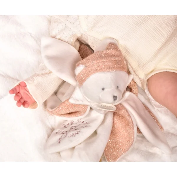 Doudou Coffret cadeau Peluche câlin ours avec bonnet 25 cm rose