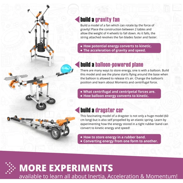 Engino STEM NEWTON's LAWS: Inertie, quantité de mouvement, énergie cinétique et potentielle