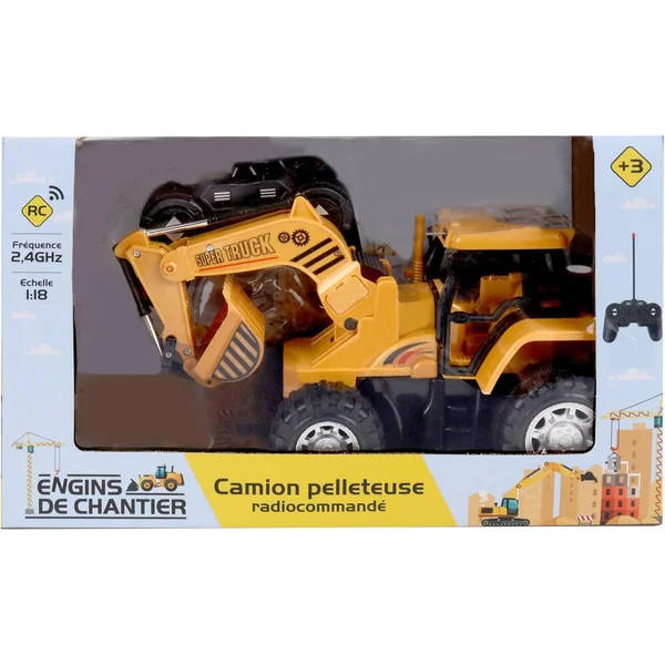 ENGINS DE CHANTIER - CAMION PELLETEUSE A CHENILLE - JAUNE - METAL - 1:24 - VEHICULE TELECOMMANDEE
