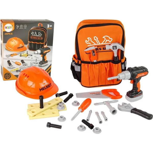 Ensemble d'outils avec perceuse 15cm à piles avec son, sac à dos et accessoires 28 pcs