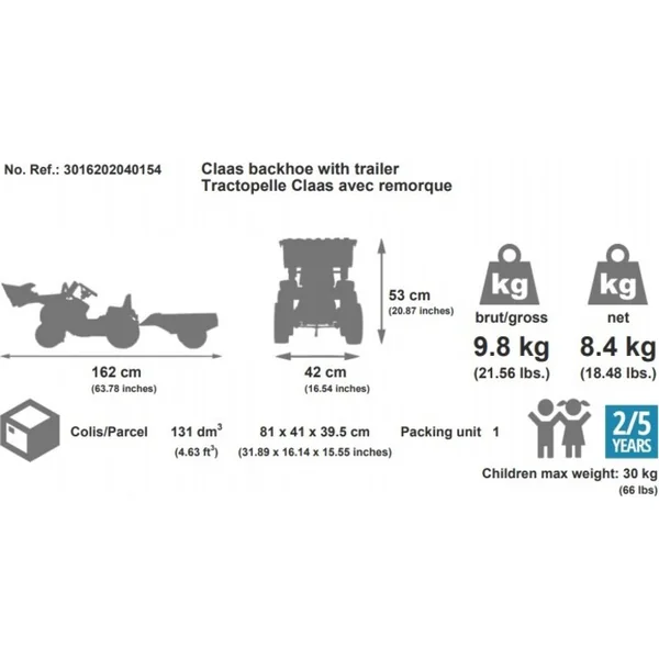 Falk Tracteur à pédales 2040AM Claas Arion 410 avec chargeur et remorque - vert