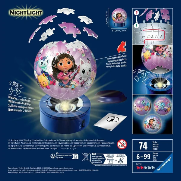 GABBY ET LA MAISON MAGIQUE - PUZZLE 3D BALL 72 PIECES ILLUMINE