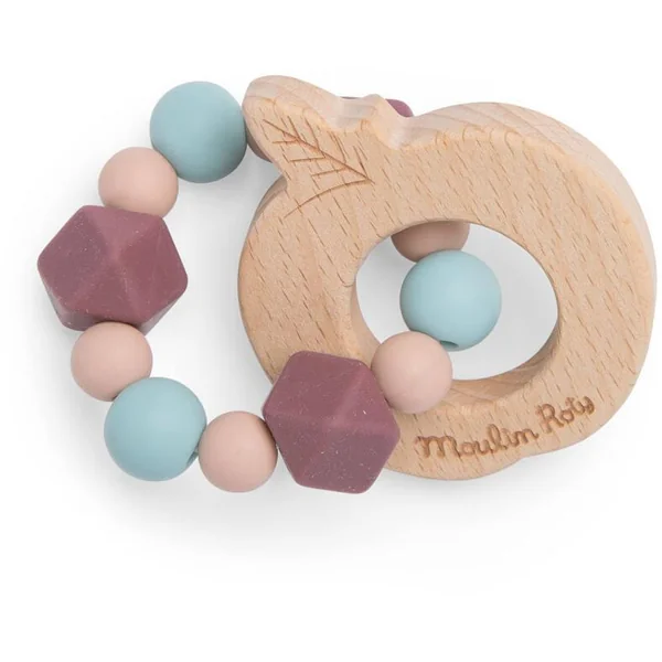 HOCHET ANNEAU DE DENTITION BOIS ET SILICONE POMME APRES LA P