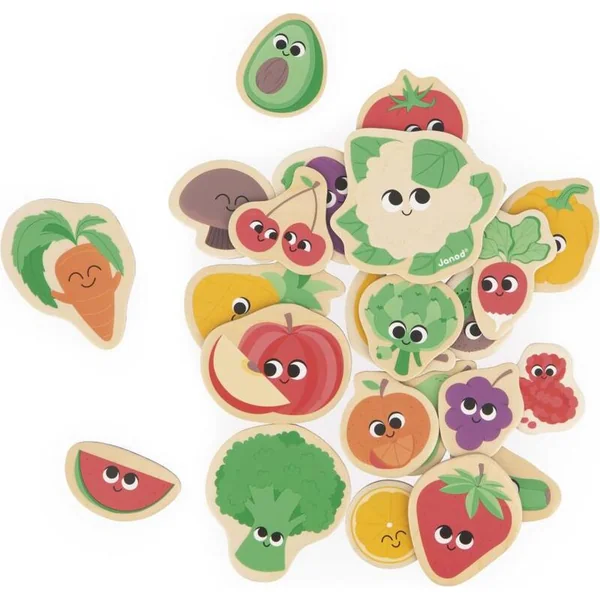 Janod Aimants en bois pour enfants Fruits et légumes 24 pcs