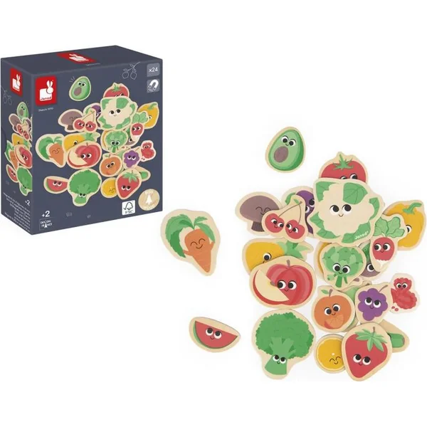 Janod Aimants en bois pour enfants Fruits et légumes 24 pcs