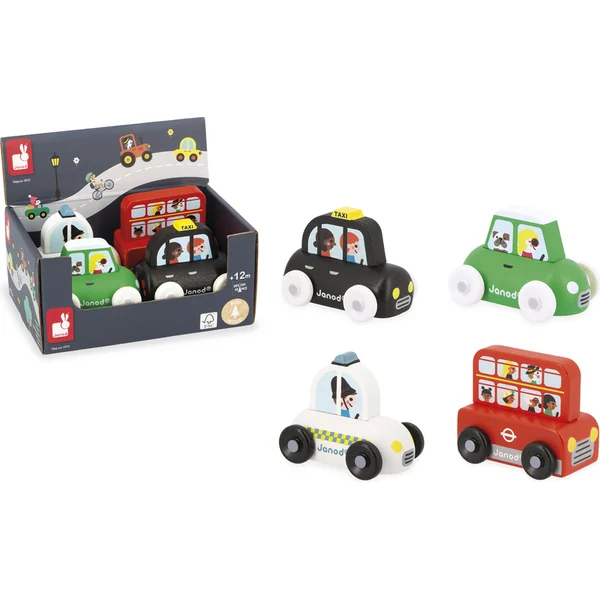 Janod Crossroads Voitures en bois Grande-Bretagne ensemble de 4 pcs