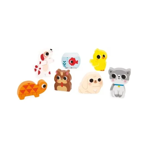 Janod Puzzle en bois à encastrer pour les tout-petits Animaux de compagnie Chunky