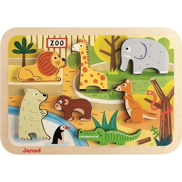 Janod Puzzle en bois à encastrer pour les tout-petits ZOO Chunky