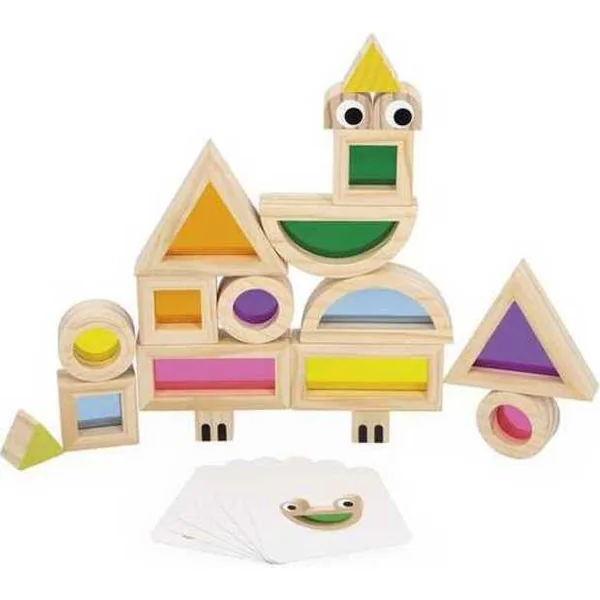 Janod Sensory Ensemble de construction sensorielle en bois avec vitraux colorés et modèles 12 pcs
