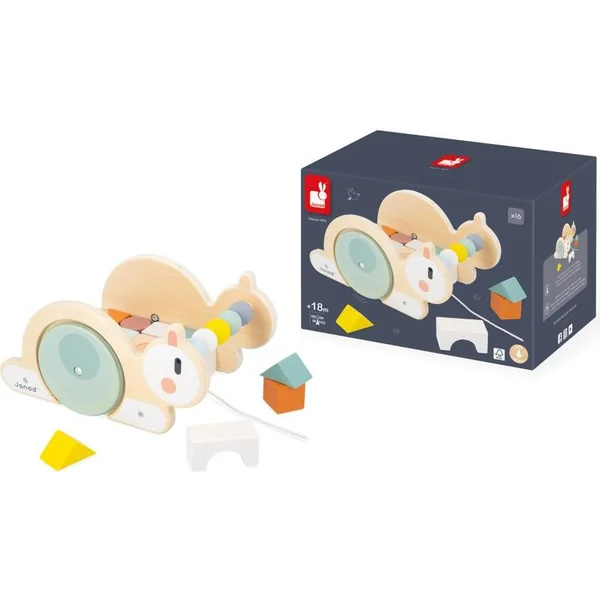 Janod Sweet Cocoon Chariot à tirer en bois avec blocs Escargot