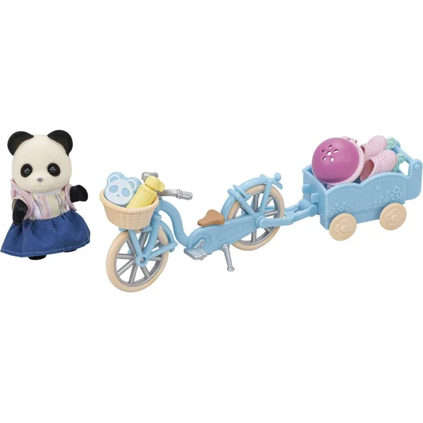 LA FILLE PANDA ET SON VELO AVEC SA REMORQUE - SYLVANIAN VEHICULES