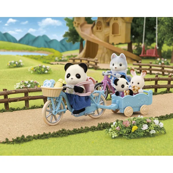 LA FILLE PANDA ET SON VELO AVEC SA REMORQUE - SYLVANIAN VEHICULES