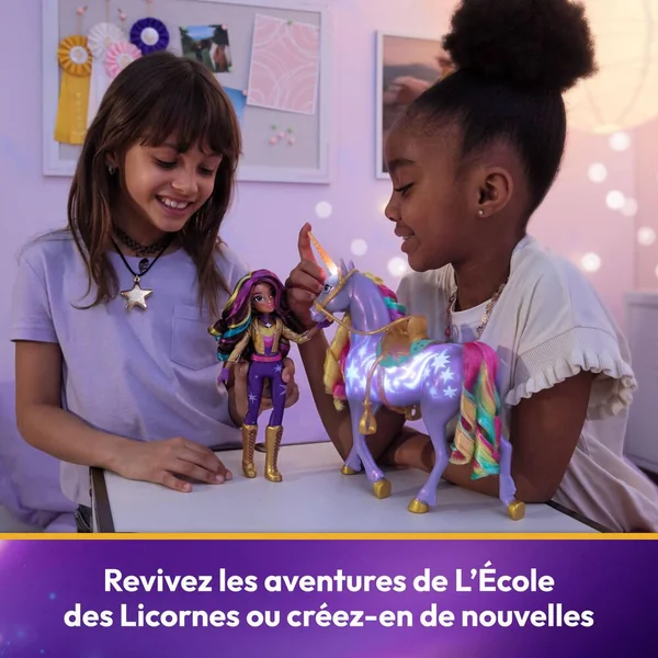L'ECOLE DES LICORNES - LICORNE A FONCTIONS 28 CM WILDSTAR ET POUPEE 24 CM