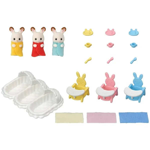 LES TRIPLES LAPIN CHOCOLAT ET ACCESSOIRES PUERICULTURE - SYLVANIAN TOUT POUR LES BEBES