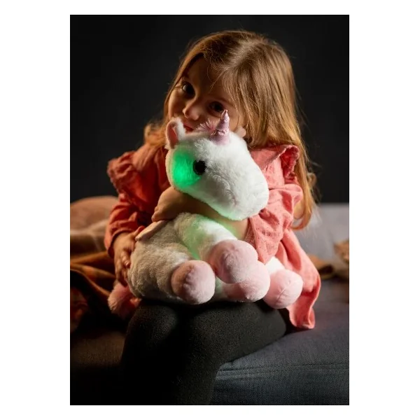 Licorne rêveuse avec ailes en peluche 38cm à piles avec lumière et son