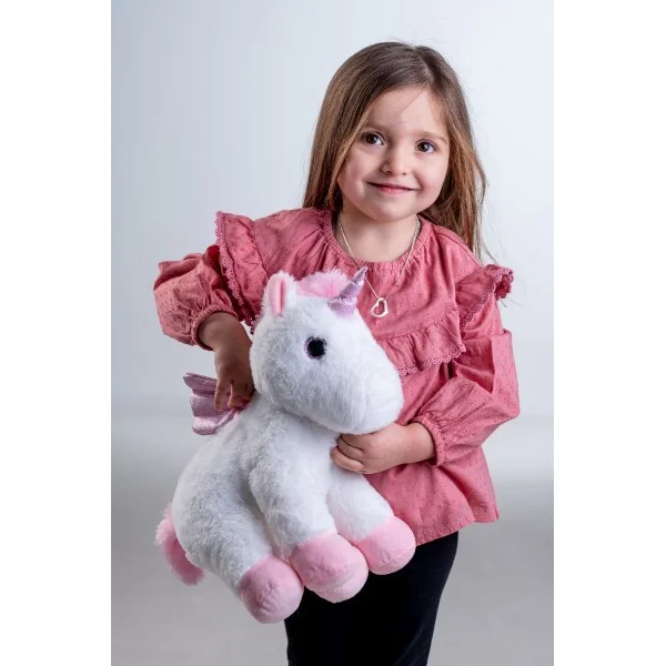 Licorne rêveuse avec ailes en peluche 38cm à piles avec lumière et son