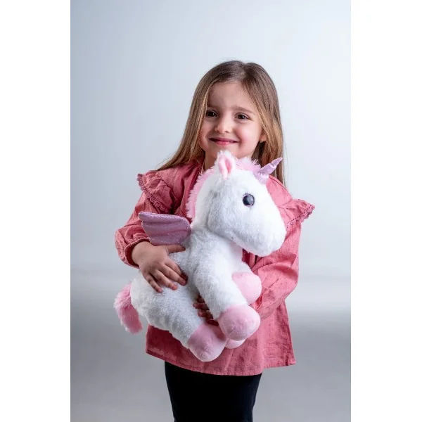 Licorne rêveuse avec ailes en peluche 38cm à piles avec lumière et son