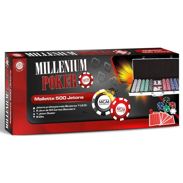 MALLETTE POKER ALUMINIUM MULTICOLORE 500 JETONS