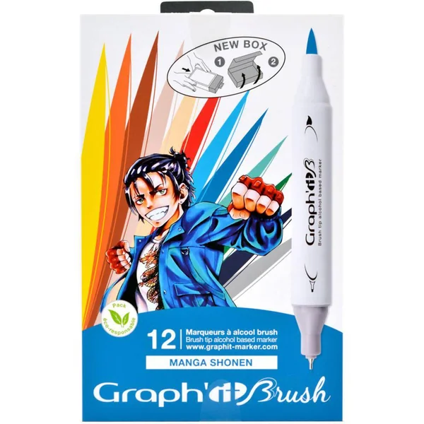 MANGA SHONEN - GRAPH'IT BRUSH ET EXTRA FINE SET 12 MARQUEURS