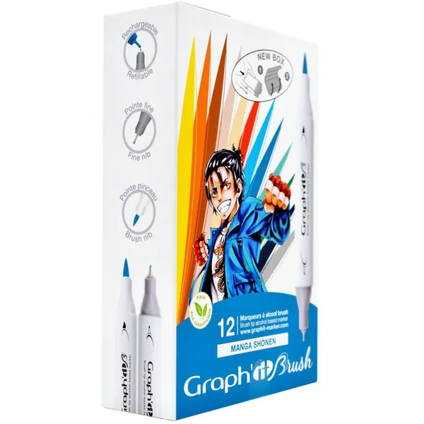 MANGA SHONEN - GRAPH'IT BRUSH ET EXTRA FINE SET 12 MARQUEURS