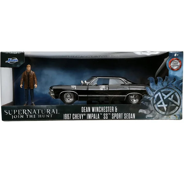 Miniature 1:24 Chevrolet Impala noir Hollywood Rides + figurine Dean Winchester Supernatural 1967 - Jada Toys