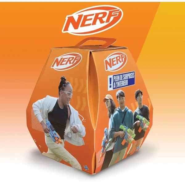 NERF -BOITE SURPRISE AVEC UN BLASTER DES FLECHETTES STICKERS ET POSTER
