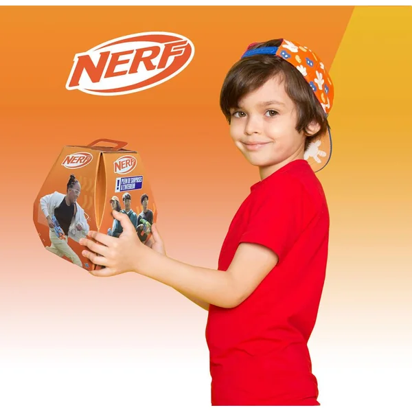 NERF -BOITE SURPRISE AVEC UN BLASTER DES FLECHETTES STICKERS ET POSTER