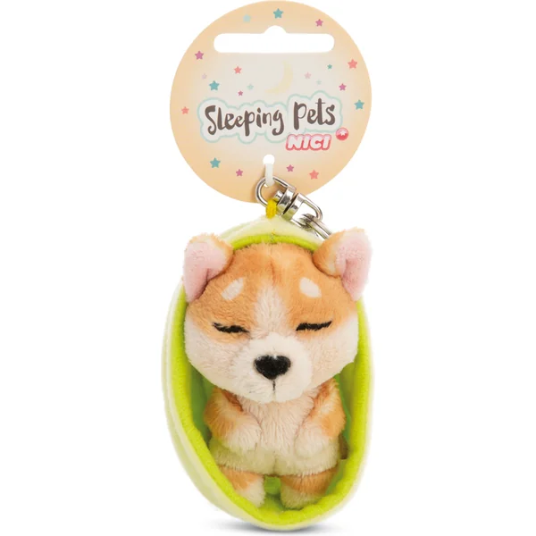 NICI porte-clés chien endormi Welsh Corgi 12 cm, panier vert clair, GREEN