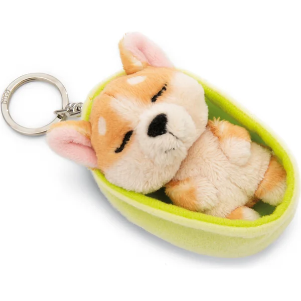 NICI porte-clés chien endormi Welsh Corgi 12 cm, panier vert clair, GREEN