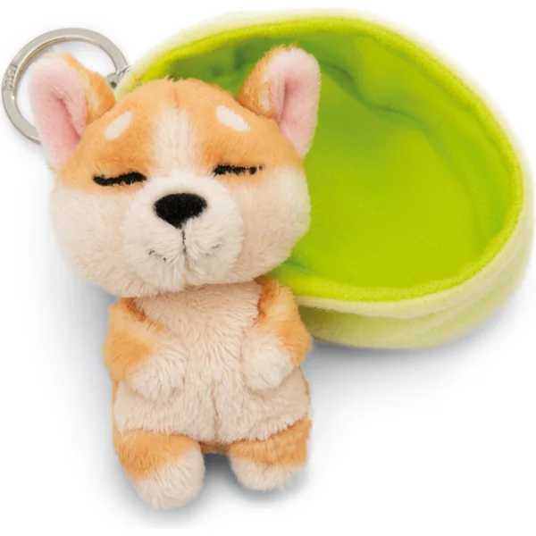 NICI porte-clés chien endormi Welsh Corgi 12 cm, panier vert clair, GREEN