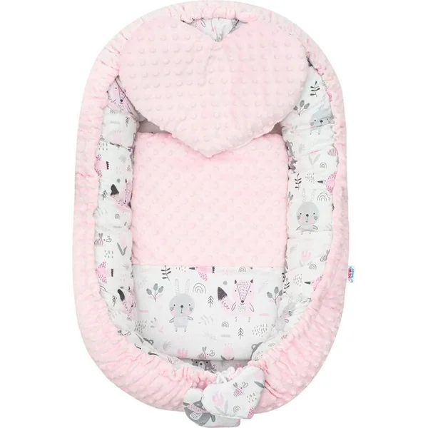 Nid douillet de luxe avec coussin et couverture New Baby en Minky rose